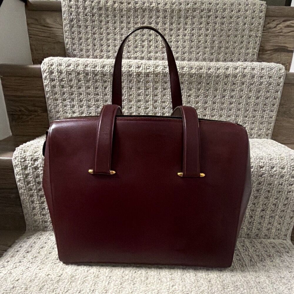 CARTIER Must de Cartier Burgundy Smooth Leather Shoulder Tote Bag Boston Handbag